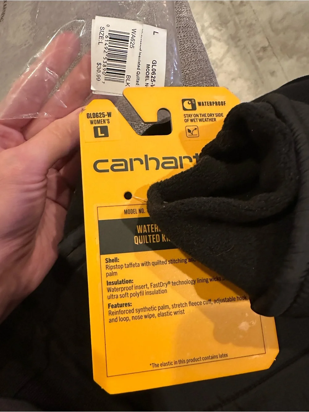 Carhartt Black Quilted Insulated Mittens Size Large